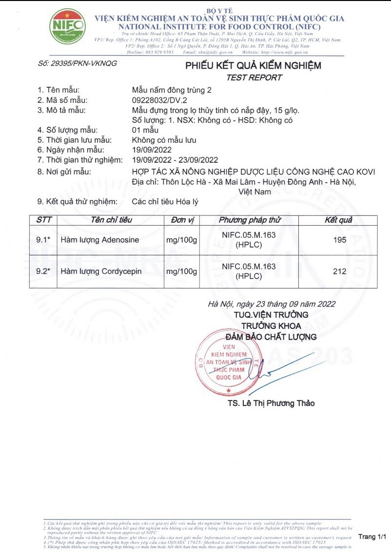 Kết quả kiểm nghiệm